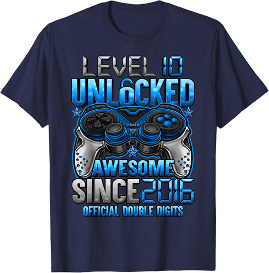 Official Double Digits Level 10 Unlocked 10th Birthday Boy T-Shirt - T-Shirt | Navy
