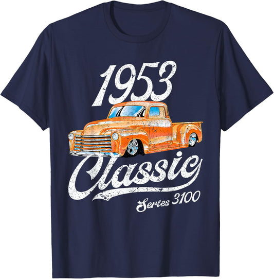 1953 53 Truck 3100 Classic Vintage Old Car USA Flag T-Shirt - T-Shirt | Navy