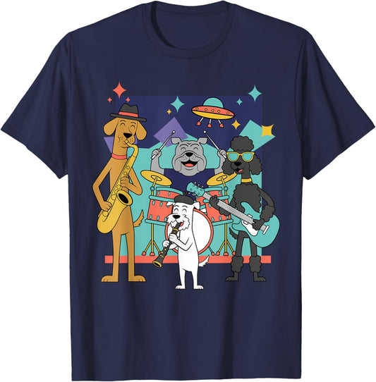 Retro Mid Century Modern Dog Music Lover 60s 70s Vintage T-Shirt - T-Shirt | Navy
