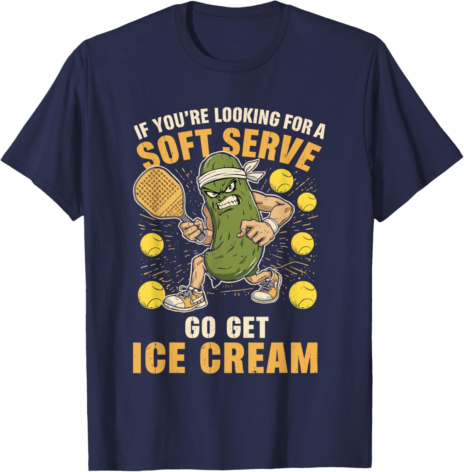 Funny Pickleball Pun Lover with a Pickle Playing Pickle Ball T-Shirt - T-Shirt | Navy