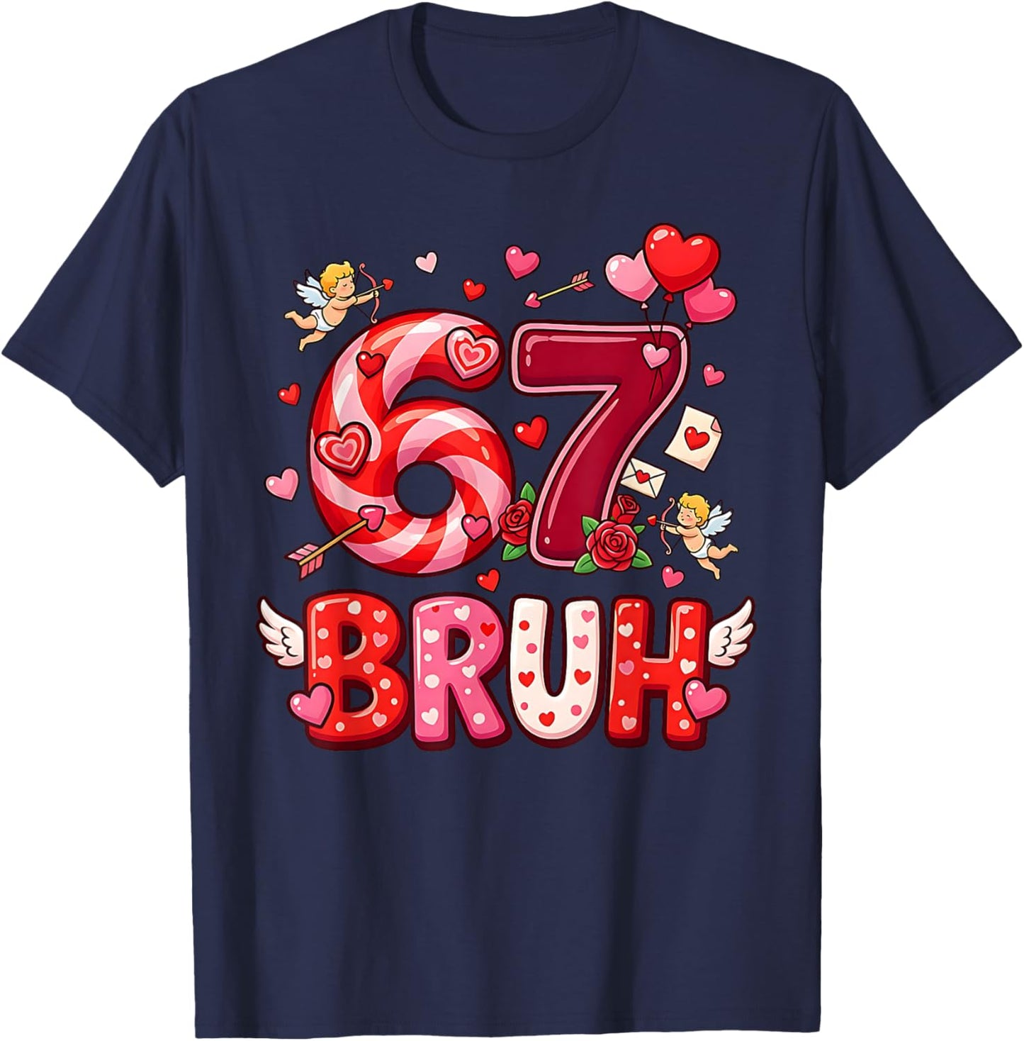 Six Seven 67 Bruh Meme Cool Valentine’s Day Heart Boys Kids T-Shirt - T-Shirt | Navy