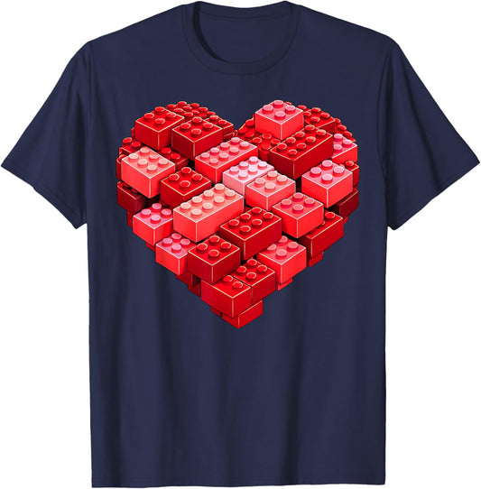 Valentines Day Heart Building Blocks Bricks Boys Kid Toddler T-Shirt - T-Shirt | Navy