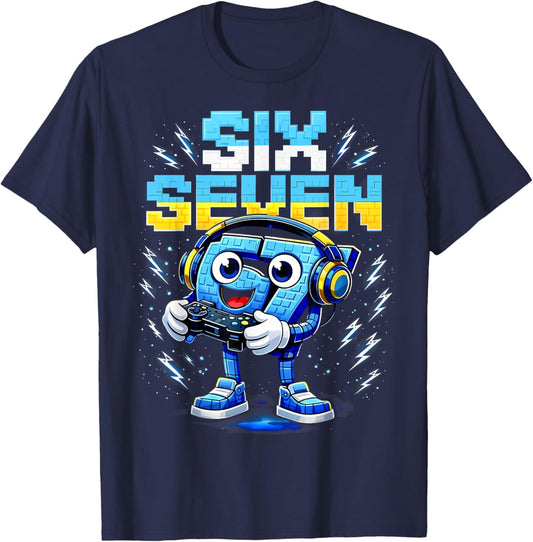 Funny Six Seven 67 Italian Brainrot Gamer Boy Gifts for Kids T-Shirt - T-Shirt | Navy