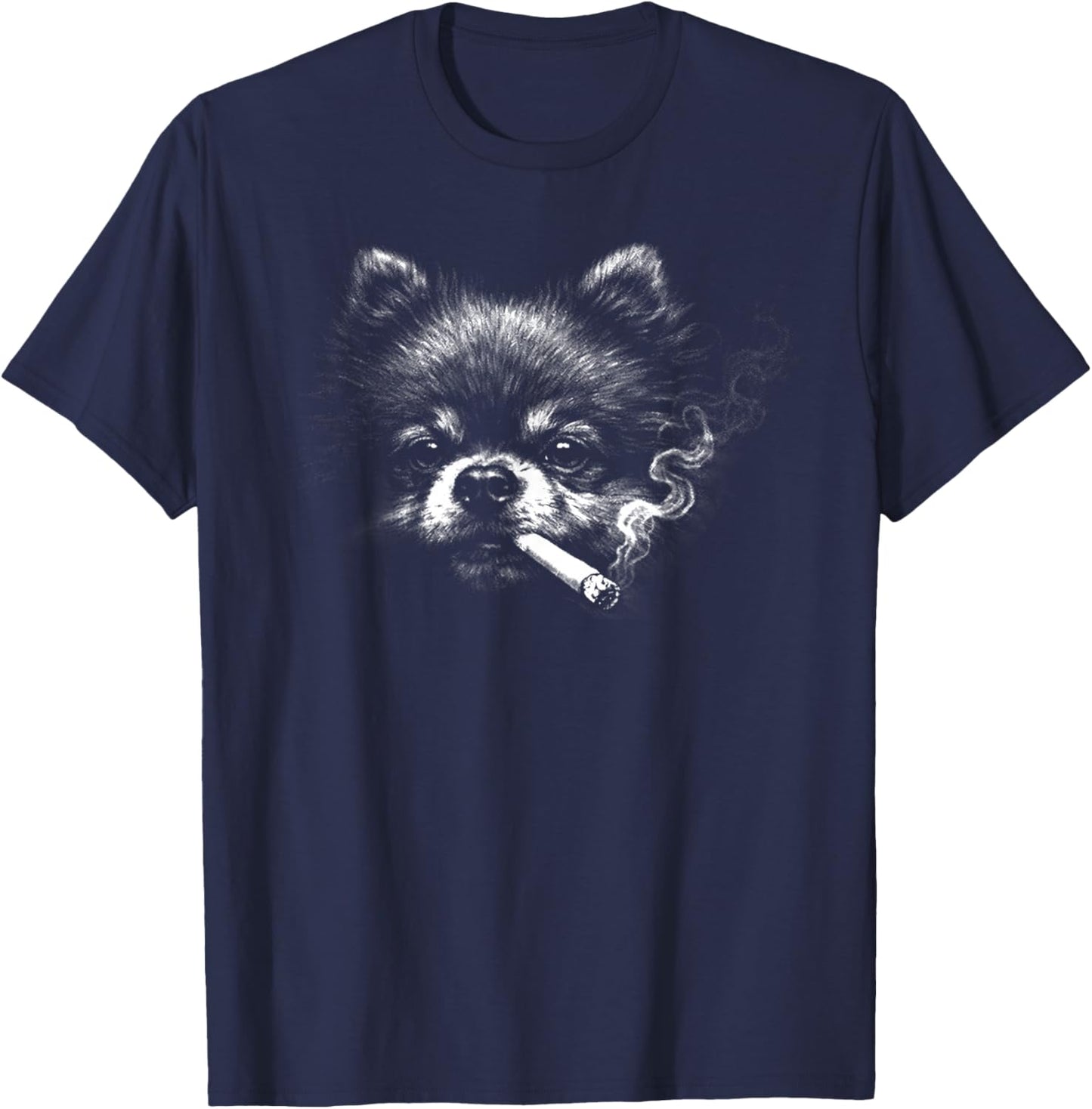 Dog Smoking Funny Pomeranian Smoking Dog Meme T-Shirt - T-Shirt | Navy