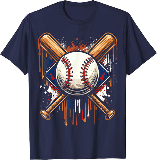 Baseball Player Funny Drip T-Shirt - T-Shirt | Navy