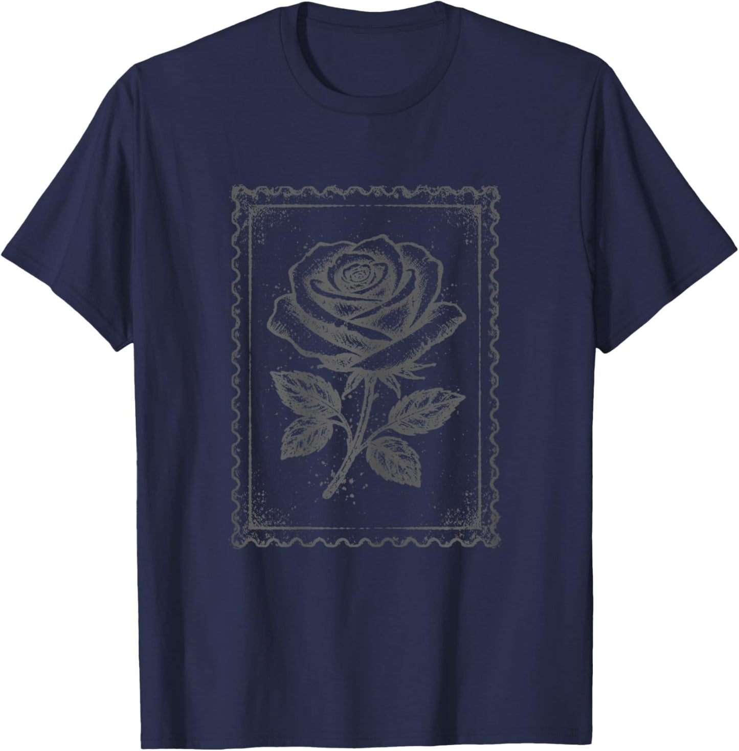 Grunge Rose Vintage Floral Distressed Graphic Women Girls T-Shirt - T-Shirt | Navy