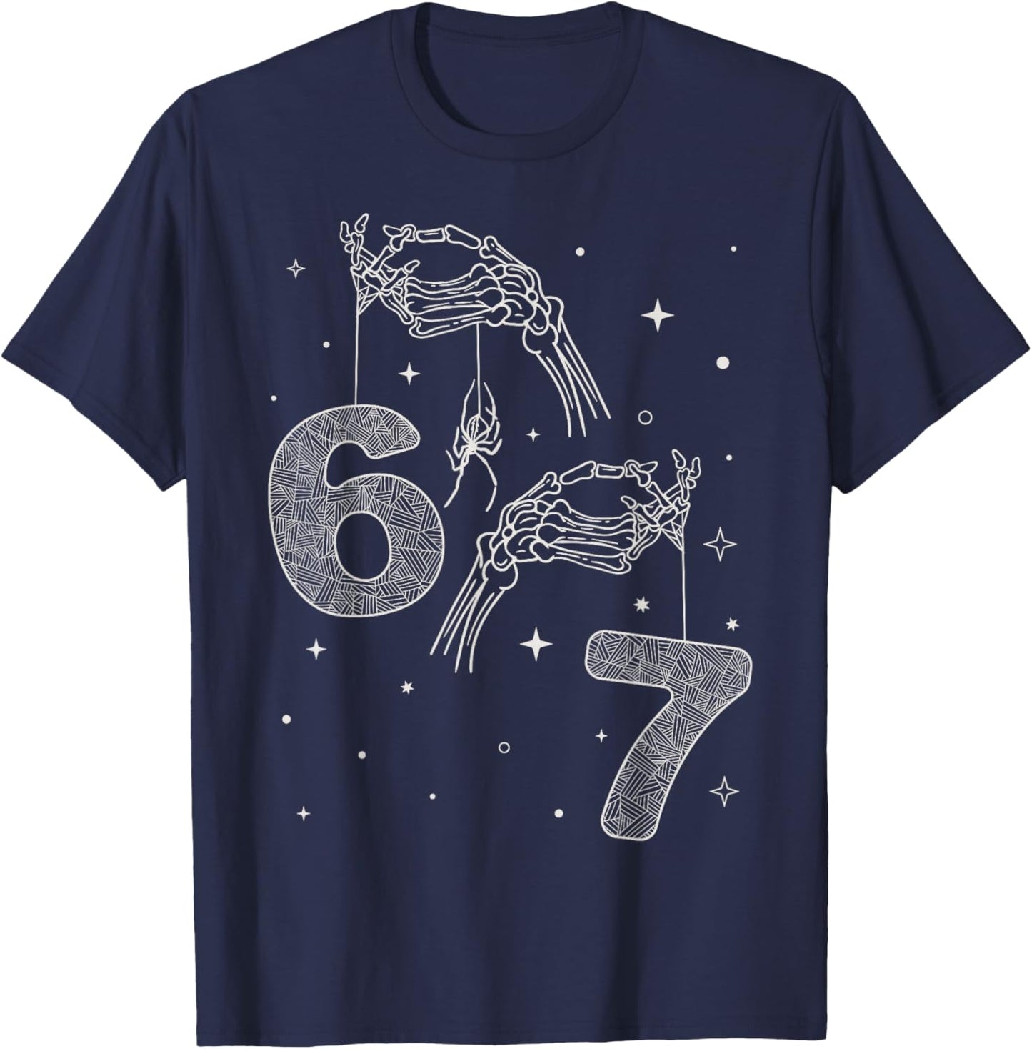 67 Meme Skeleton Hand Funny Halloween Six Seven Teens T-Shirt - T-Shirt | Navy