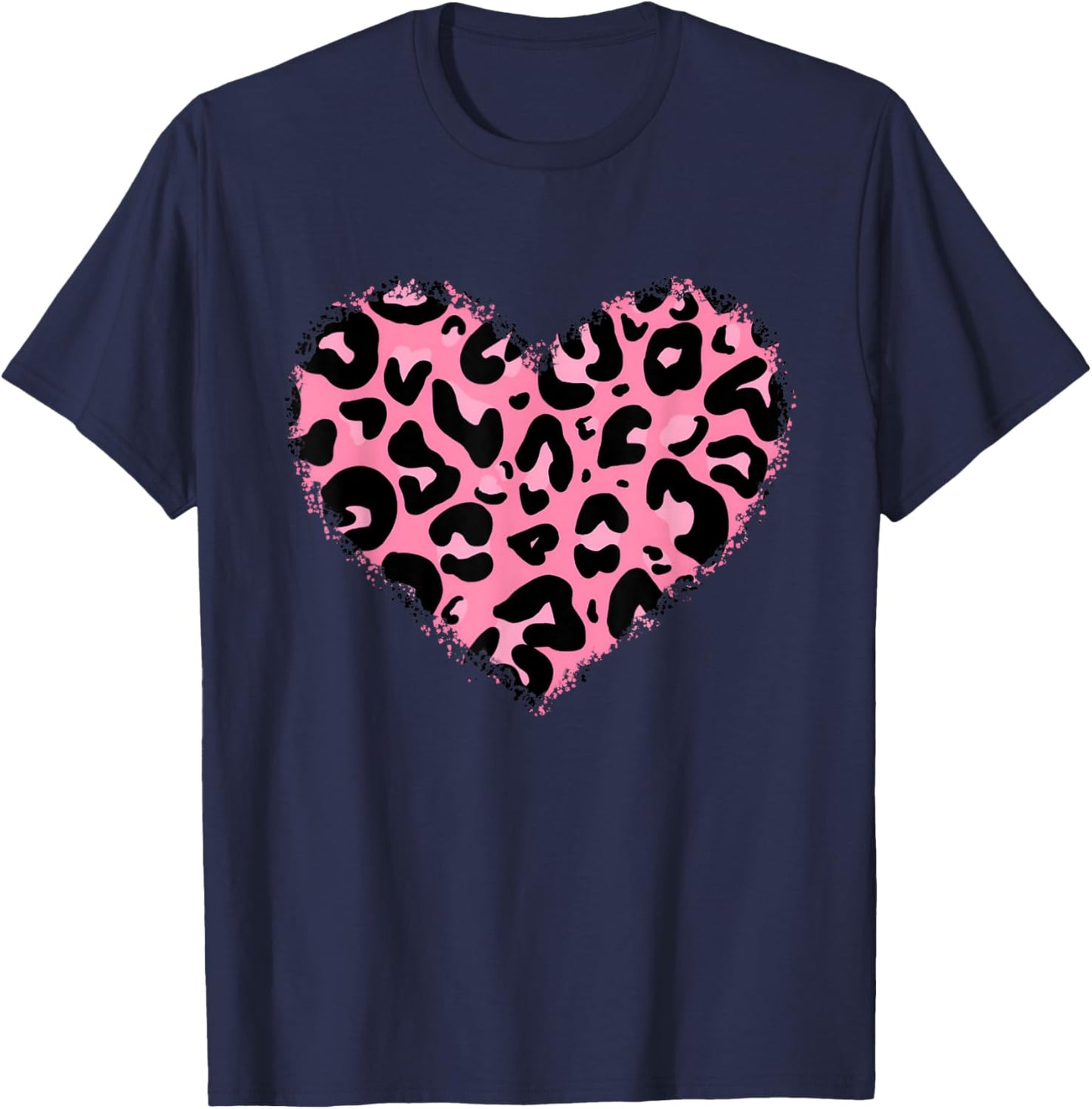 Leopard Cheetah Print Heart Pink Lover Cute Girls & T-Shirt - T-Shirt | Navy