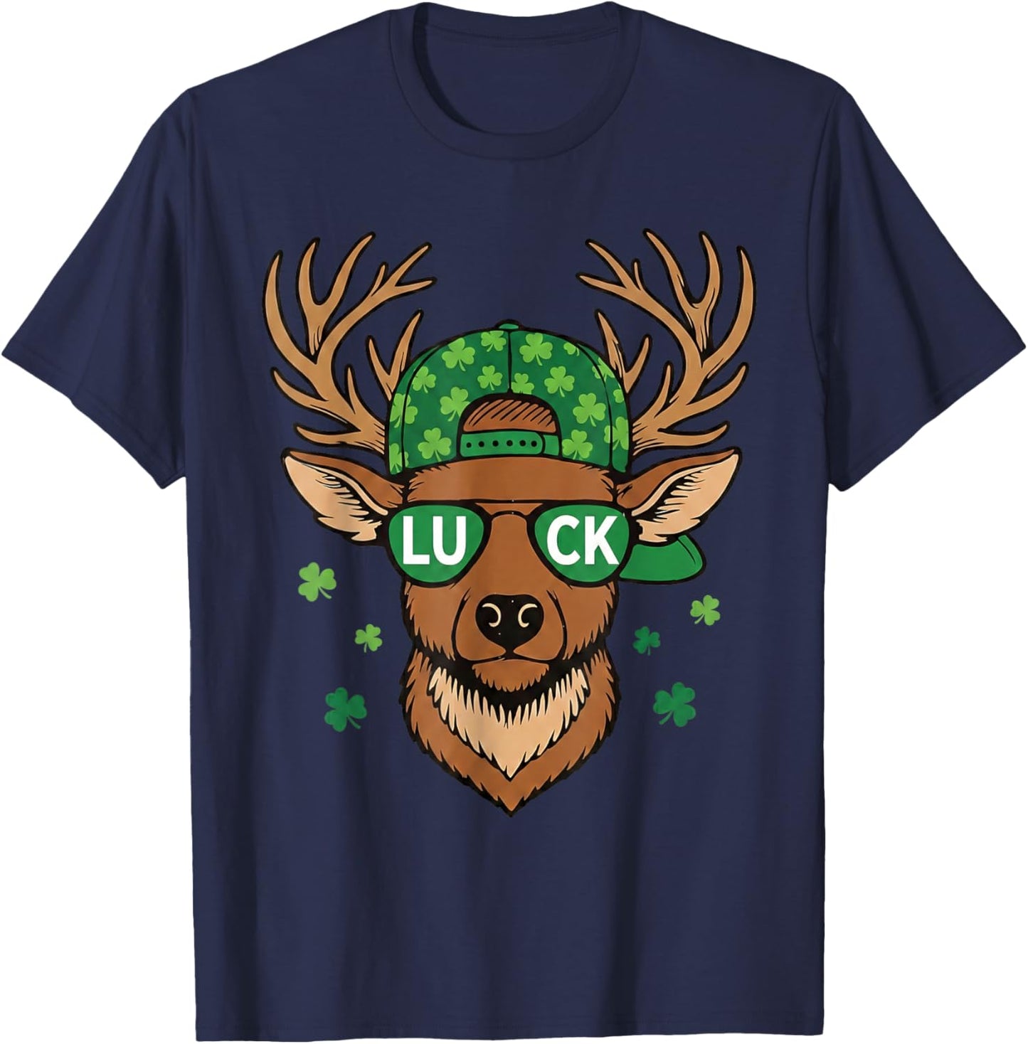 Boys St Patricks Day Lucky Deer Hunting Shamrock Kids Youth T-Shirt - T-Shirt | Navy