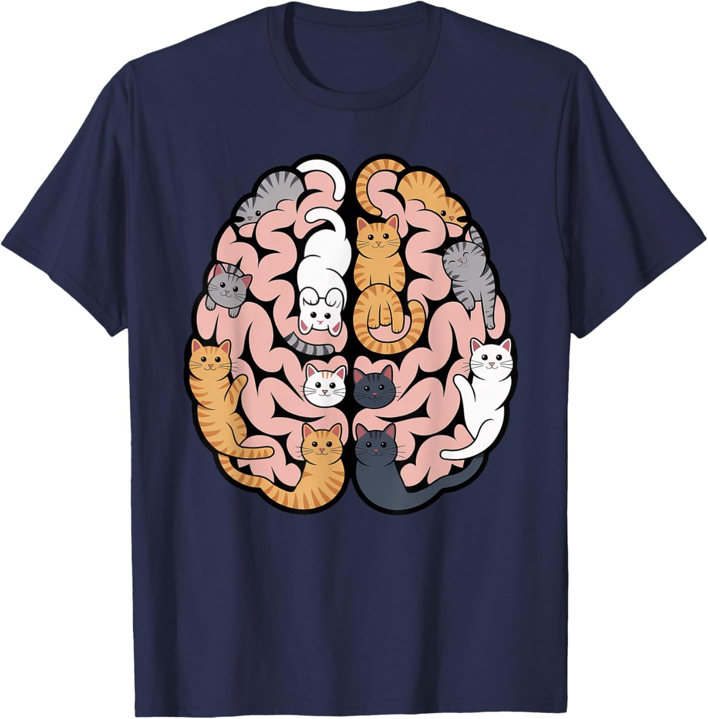 Funny Cat Brain Graphic Neuroscience Neurologist T-Shirt - T-Shirt | Navy