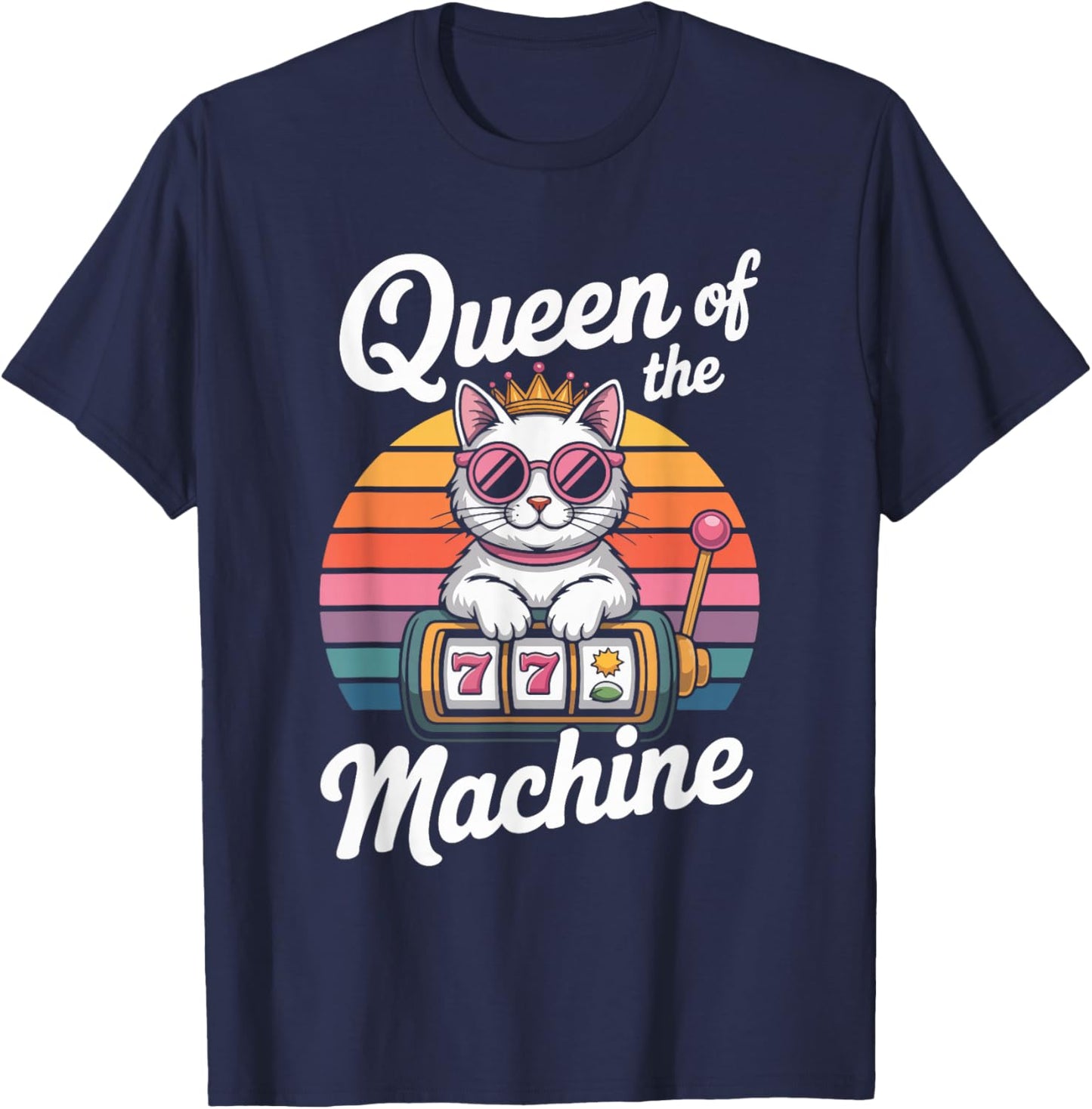 Queen of The Machine Cat Slot Enthusiast T-Shirt - T-Shirt | Navy