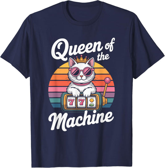 Queen of The Machine Cat Slot Enthusiast T-Shirt - T-Shirt | Navy