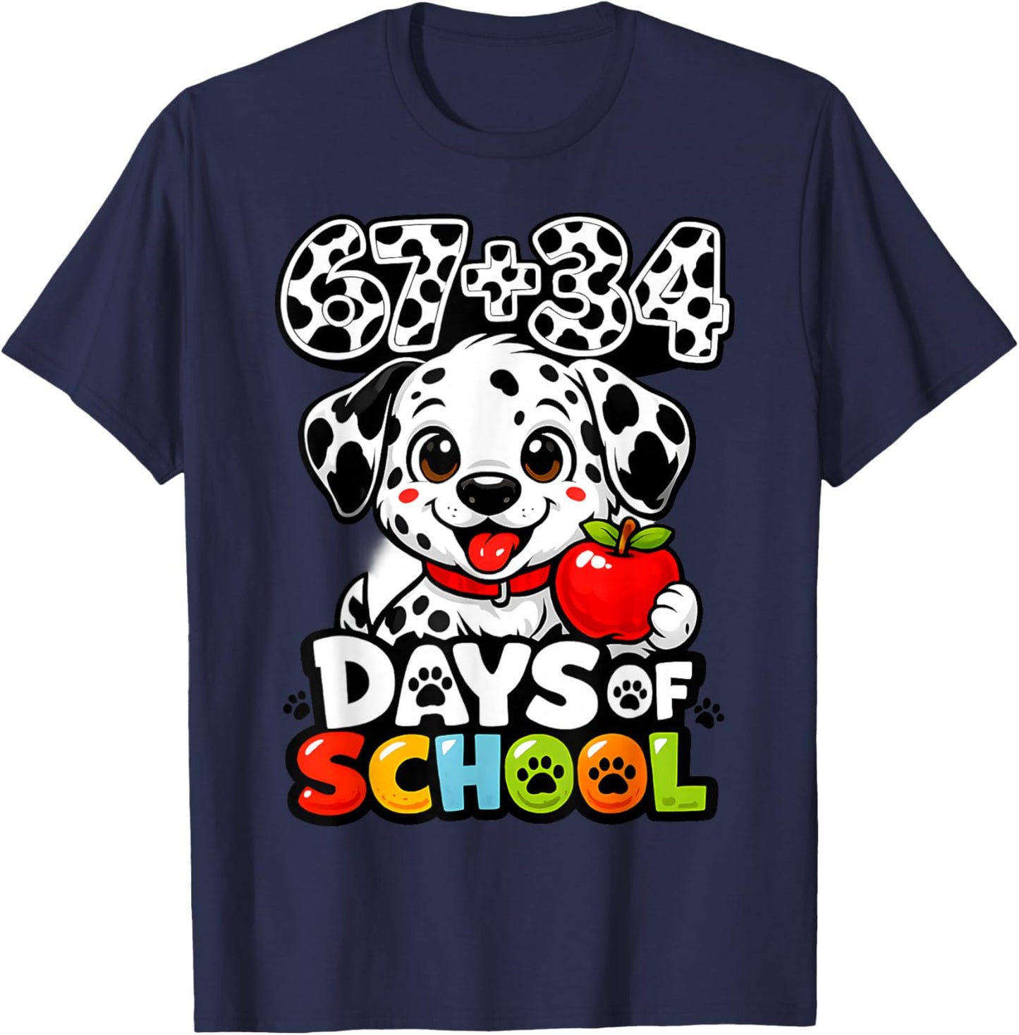 67+34 Days School 101 Days Cute Dog Teacher Kids T-Shirt - T-Shirt | Navy