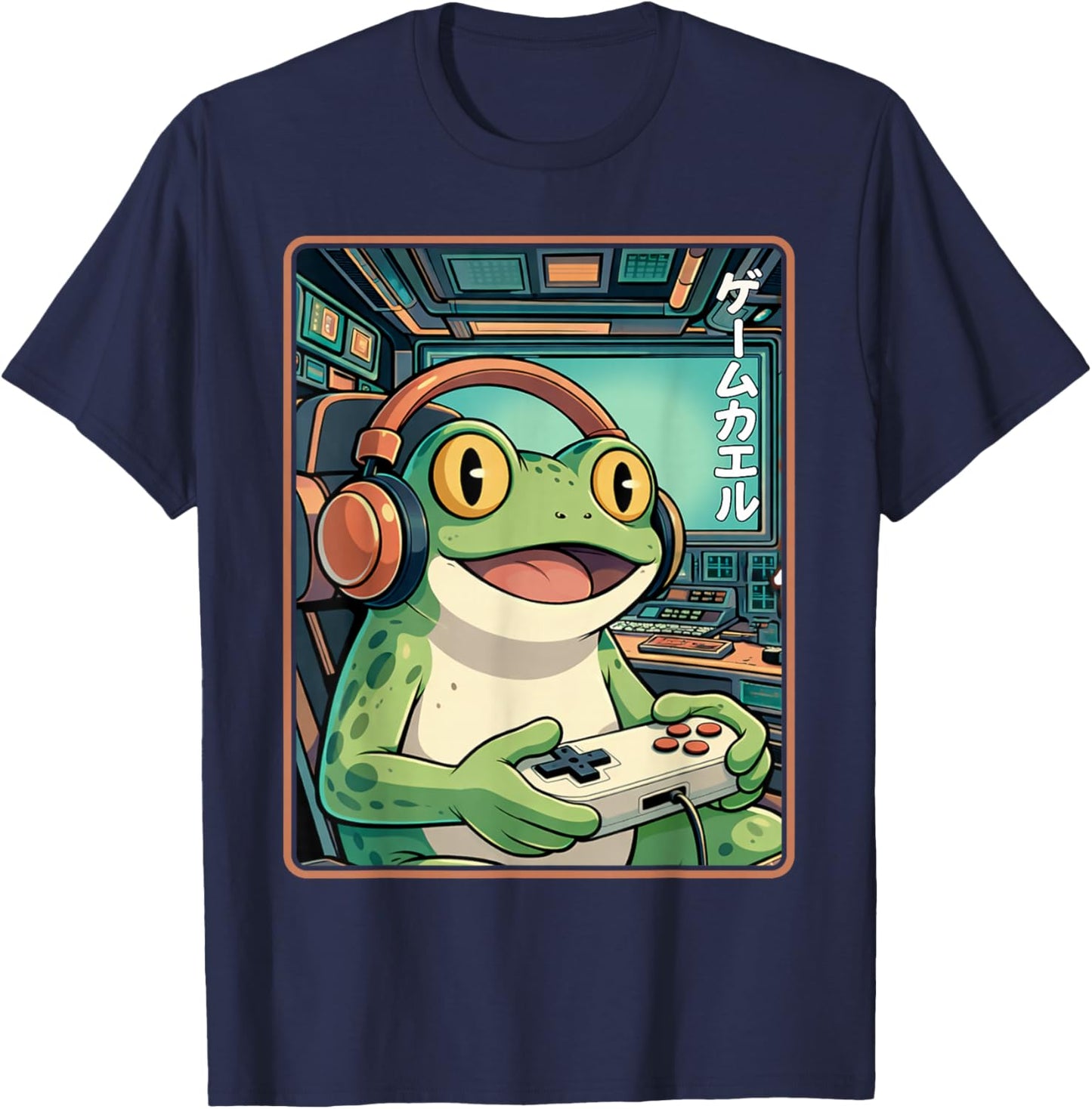 Anime Frog Gamer Funny Japanese Gaming Frog Men Women Boys T-Shirt - T-Shirt | Navy