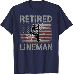 Retired Lineman US Flag Retirement Lineman Retirement T-Shirt - T-Shirt | Navy