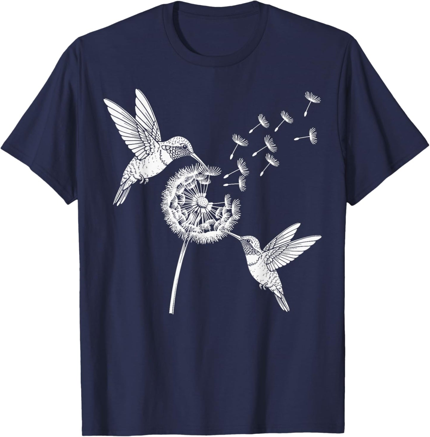 Hummingbirds Dandelion Graphic Bird Flower Lover T-Shirt - T-Shirt | Navy