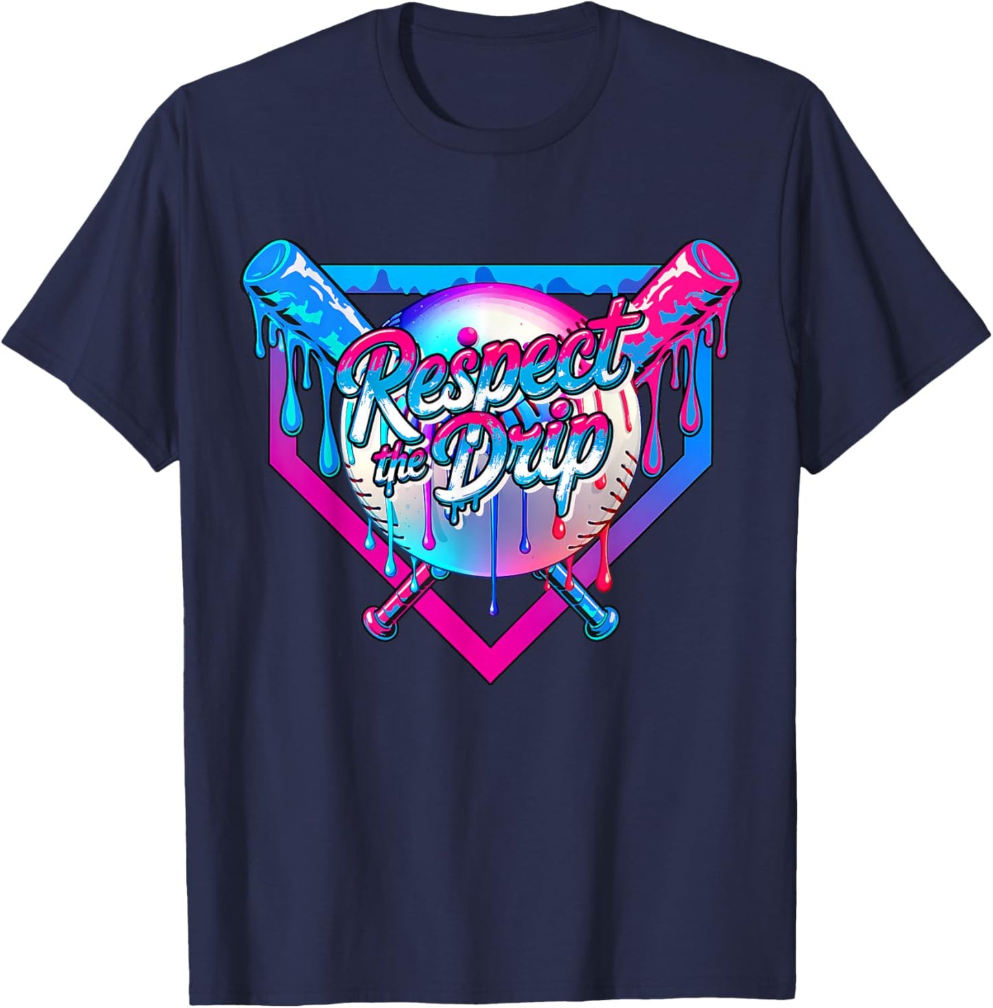 Respect The Drip Baseball Ice Cream for Kids Boys Youth T-Shirt - T-Shirt | Navy