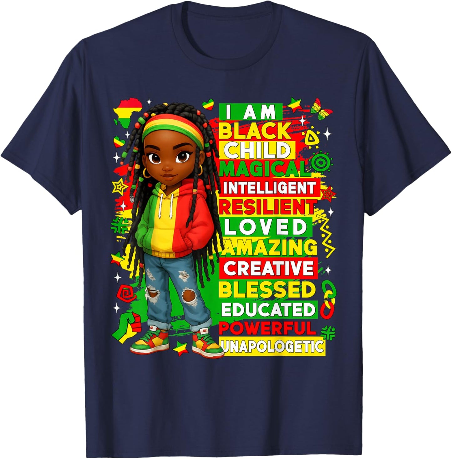 I Am Black Child Black History African American Kids Girls T-Shirt - T-Shirt | Navy