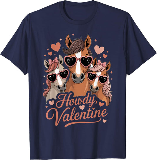 Howdy Valentine Cute Horses Valentines´s Day T-Shirt - T-Shirt | Navy