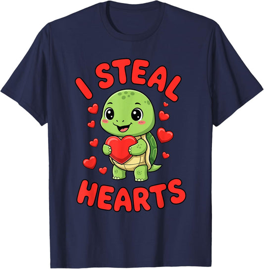 I Steal Hearts Valentine's Day Turtle T-Shirt - T-Shirt | Navy