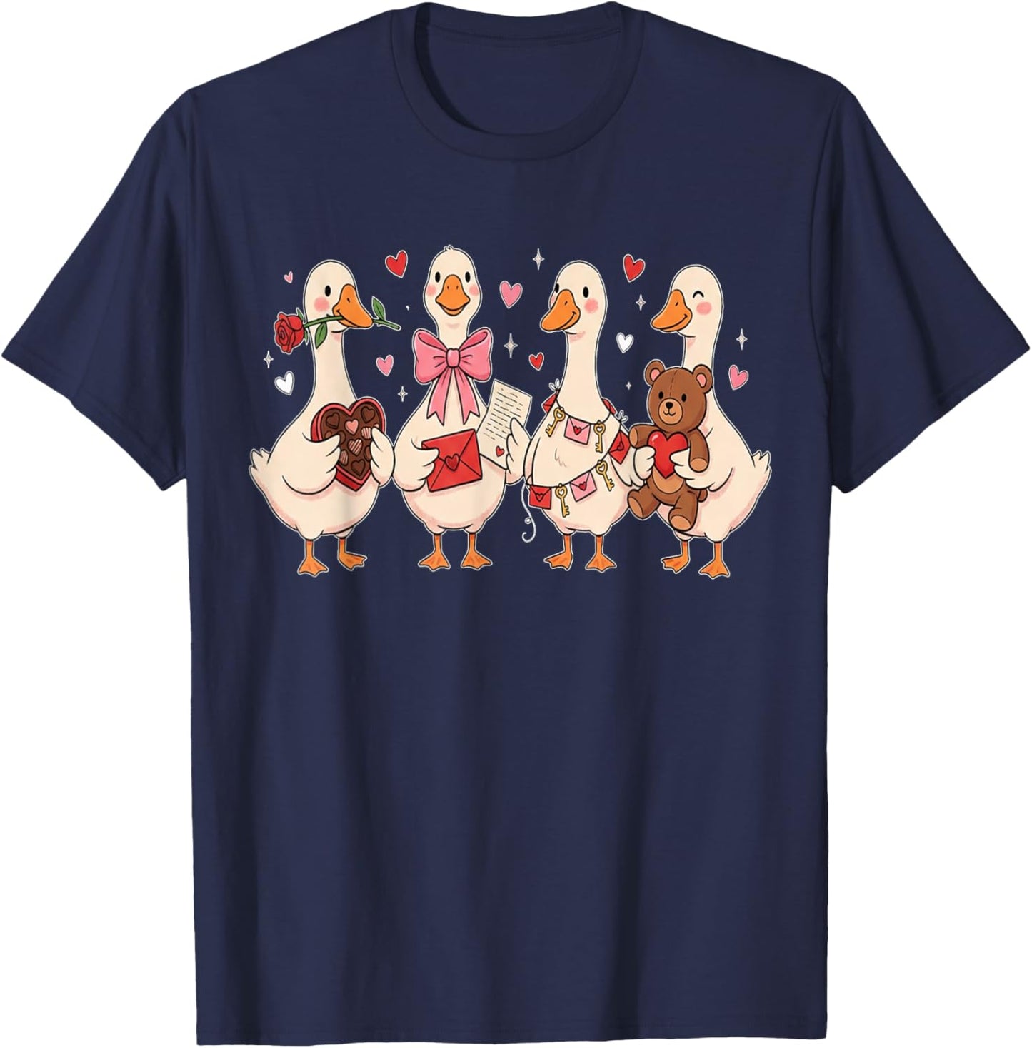 Cute Goose Valentine Girl Hearts Women Happy Valentines T-Shirt - T-Shirt | Navy
