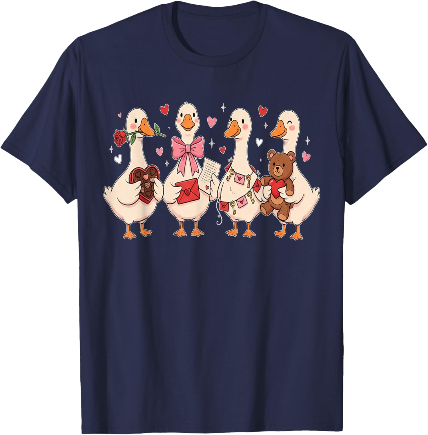 Cute Goose Valentine Girl Hearts Women Happy Valentines T-Shirt - T-Shirt | Navy