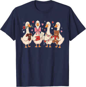 Cute Goose Valentine Girl Hearts Women Happy Valentines T-Shirt - T-Shirt | Navy