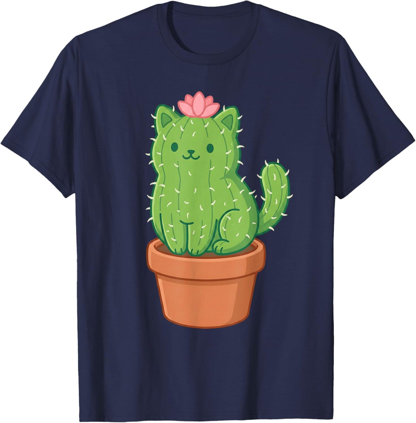 Cute Cat Cactus Succulent Plant Mom Gardening Pun Kitty T-Shirt - T-Shirt | Navy