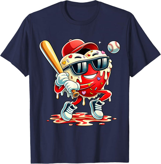 Valentines Day Heart Baseball Drip Ice Cream Boys Kids Men T-Shirt - T-Shirt | Navy