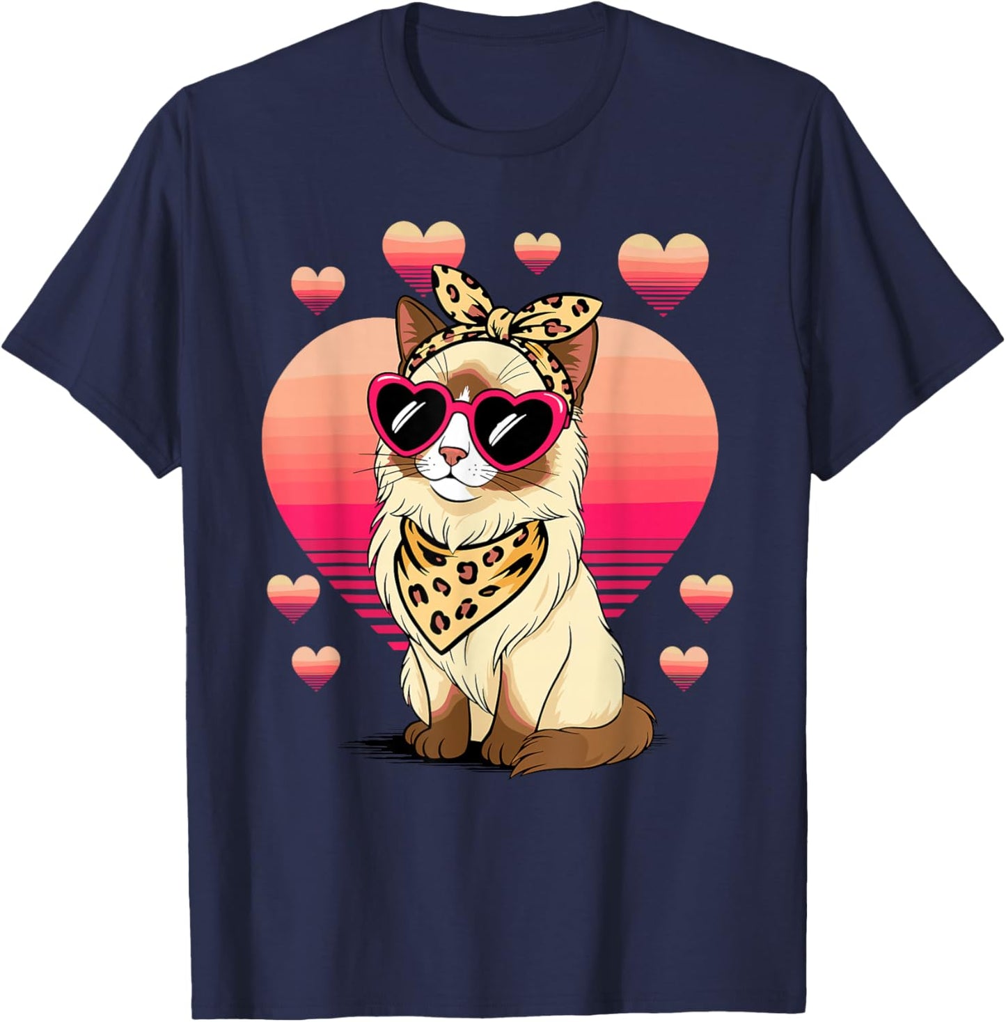 Snowshoe Cat Valentines Day T-Shirt - T-Shirt | Navy