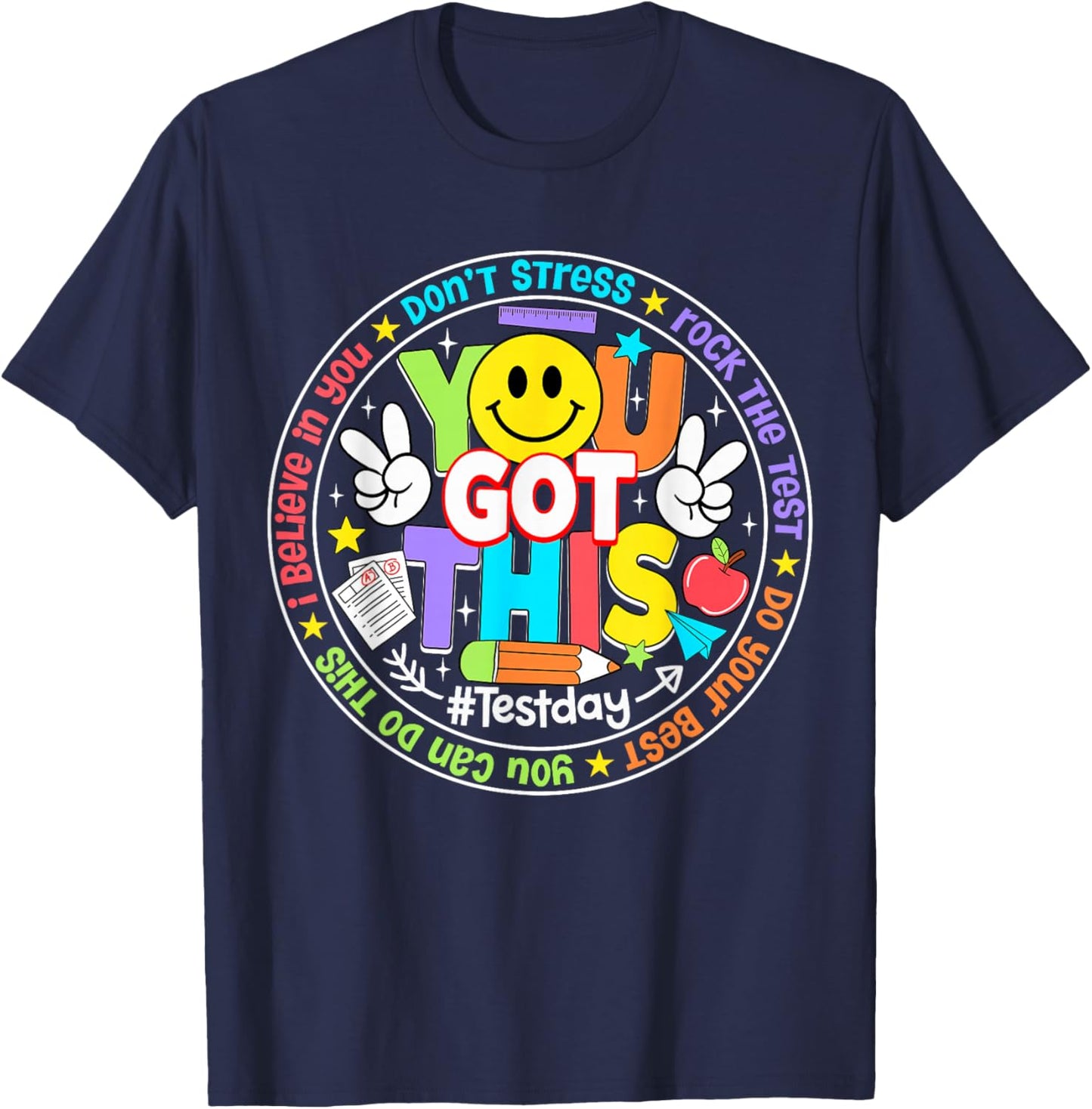 Test Day Rock The Test Teacher Kid Testing Day You Got This T-Shirt - T-Shirt | Navy