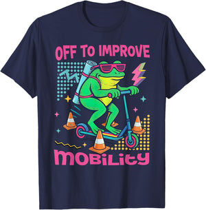 Off to Improve Mobility Retro Physical Therapy Frog Scooter T-Shirt - T-Shirt | Navy