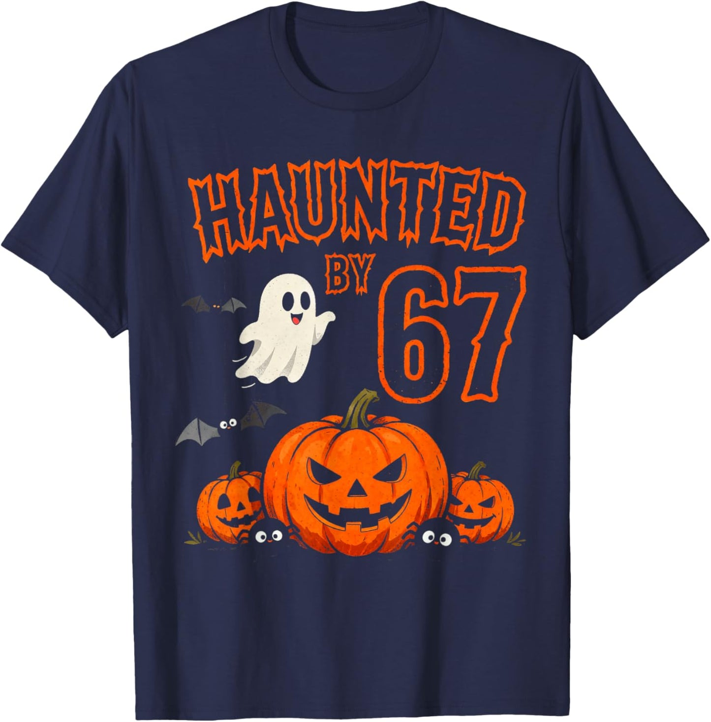 Halloween Haunted by 67 Halloween Six Seven Meme Pumpkin T-Shirt - T-Shirt | Navy