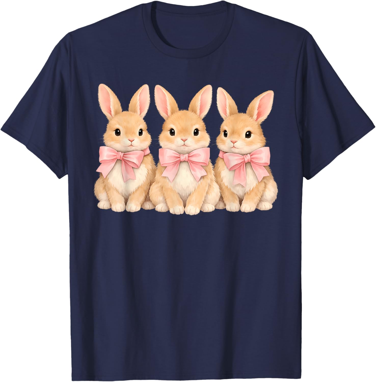 Retro Bunny Coquette Bow Rabbit Easter Women Teen Girls T-Shirt - T-Shirt | Navy