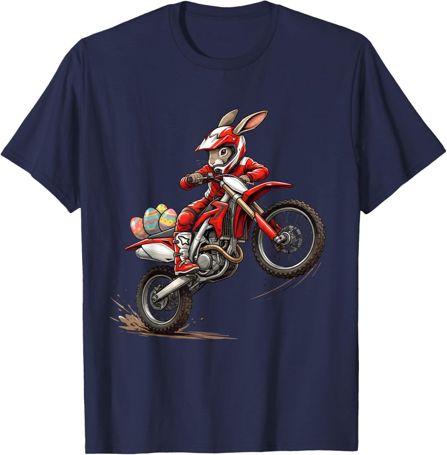 Cool Easter Bunny Dirt Bike Rider Funny Motocross Rabbit T-Shirt - T-Shirt | Navy