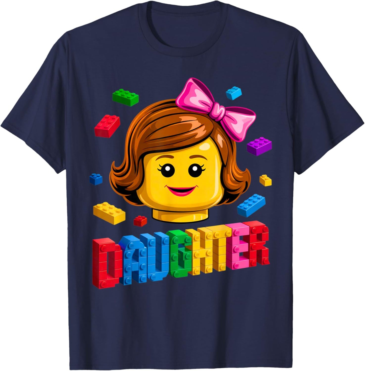 Family Daughter Master Builder Building Brick Blocks Kids T-Shirt - T-Shirt | Navy