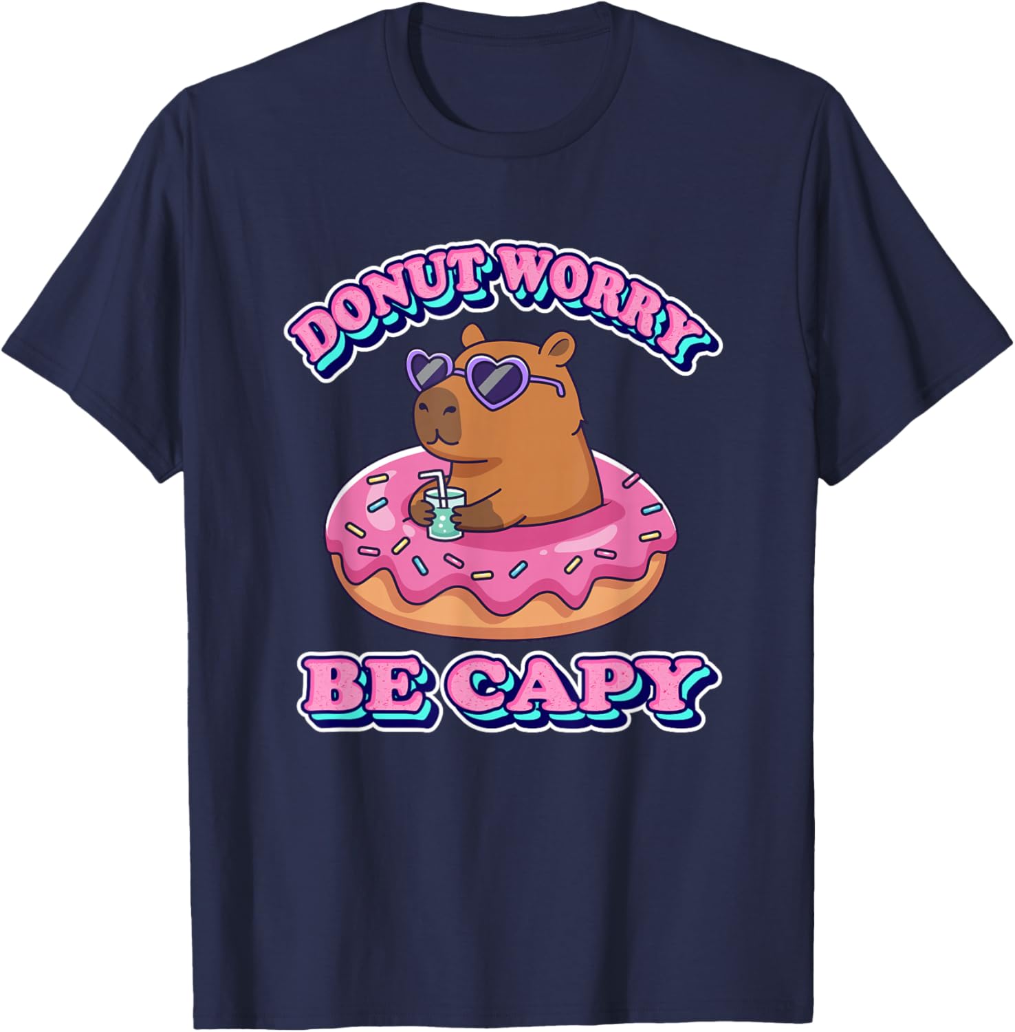 Kawaii Kids Girls Donut Don't Worry Be Capy Lover T-Shirt - T-Shirt | Navy