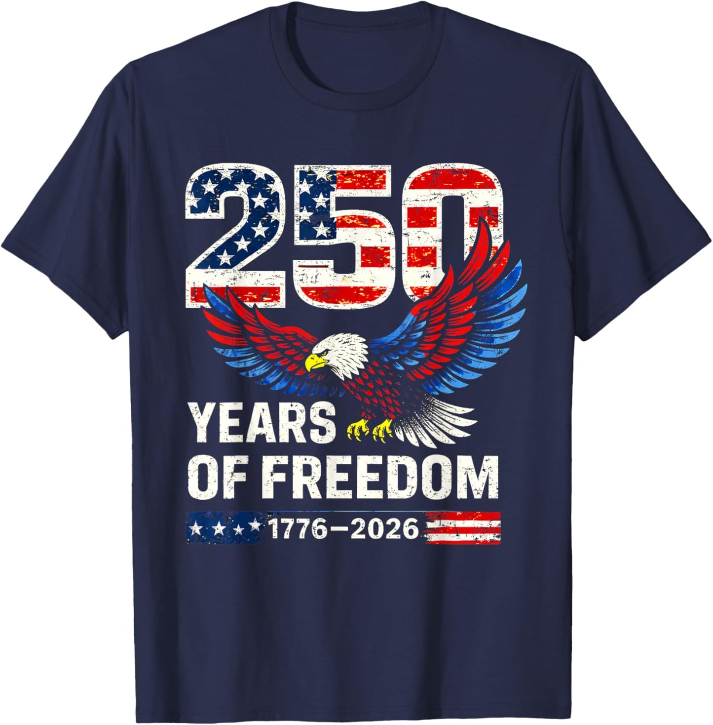 Flag Vintage 250 Years American 1776 2026 250th USA Birthday T-Shirt - T-Shirt | Navy