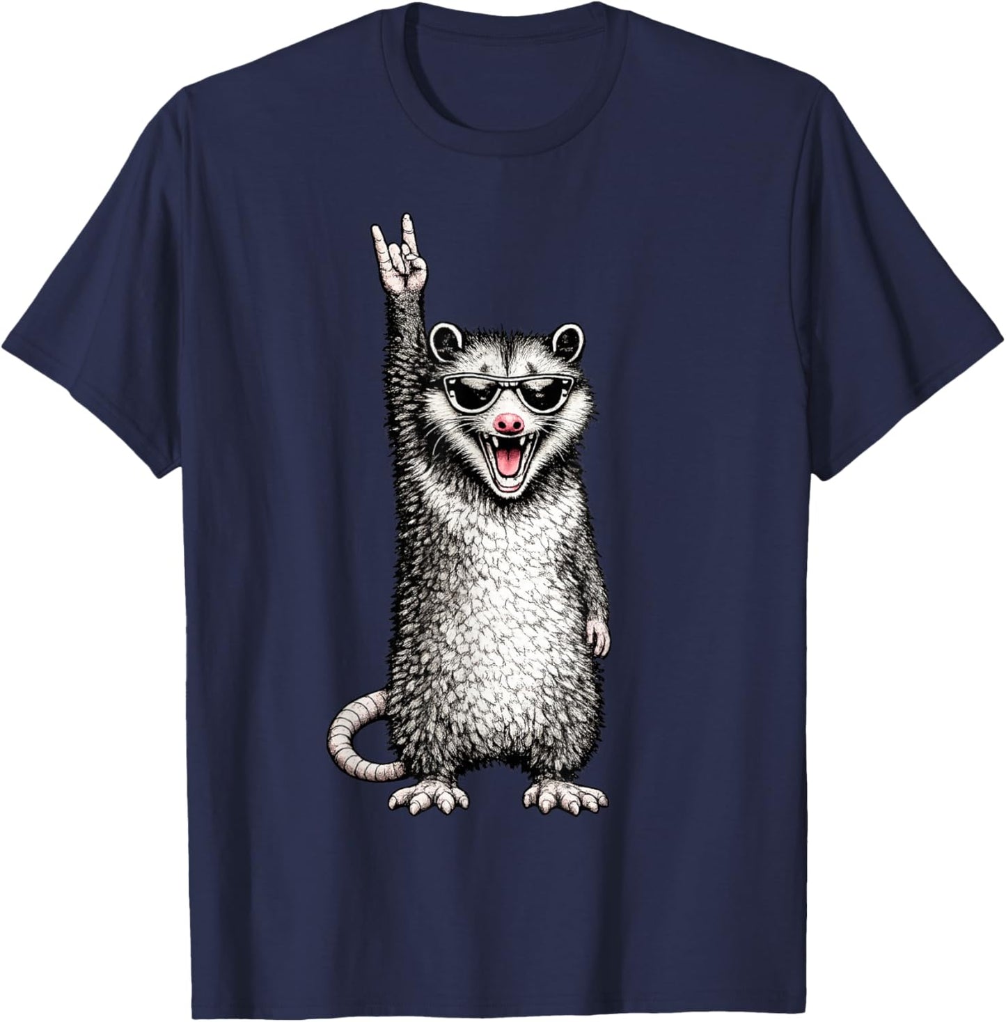 Funny Opossum Rock Hand Sunglasses Meme Design T-Shirt - T-Shirt | Navy