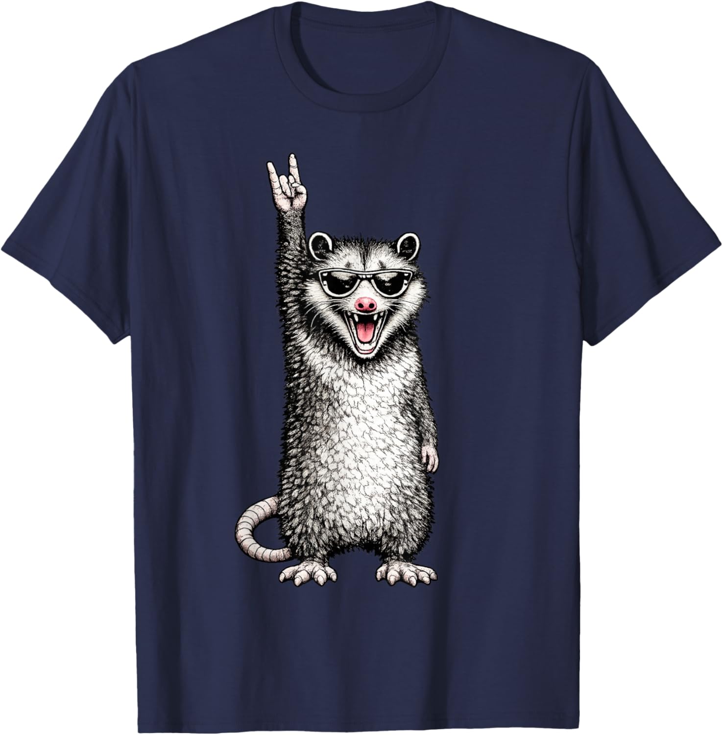 Funny Opossum Rock Hand Sunglasses Meme Design T-Shirt - T-Shirt | Navy