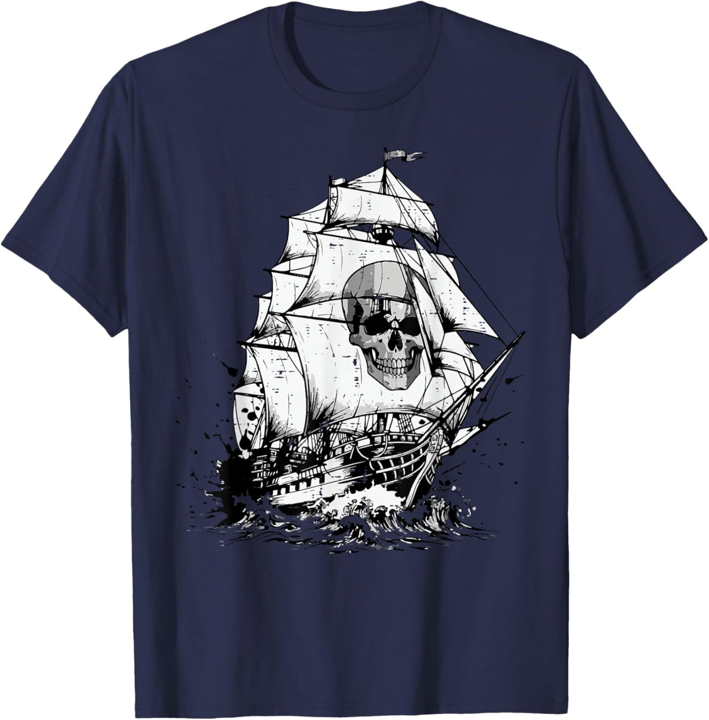 Pirate Ghost Ship Skull Vintage Costume Men Women Boys Kids T-Shirt - T-Shirt | Navy