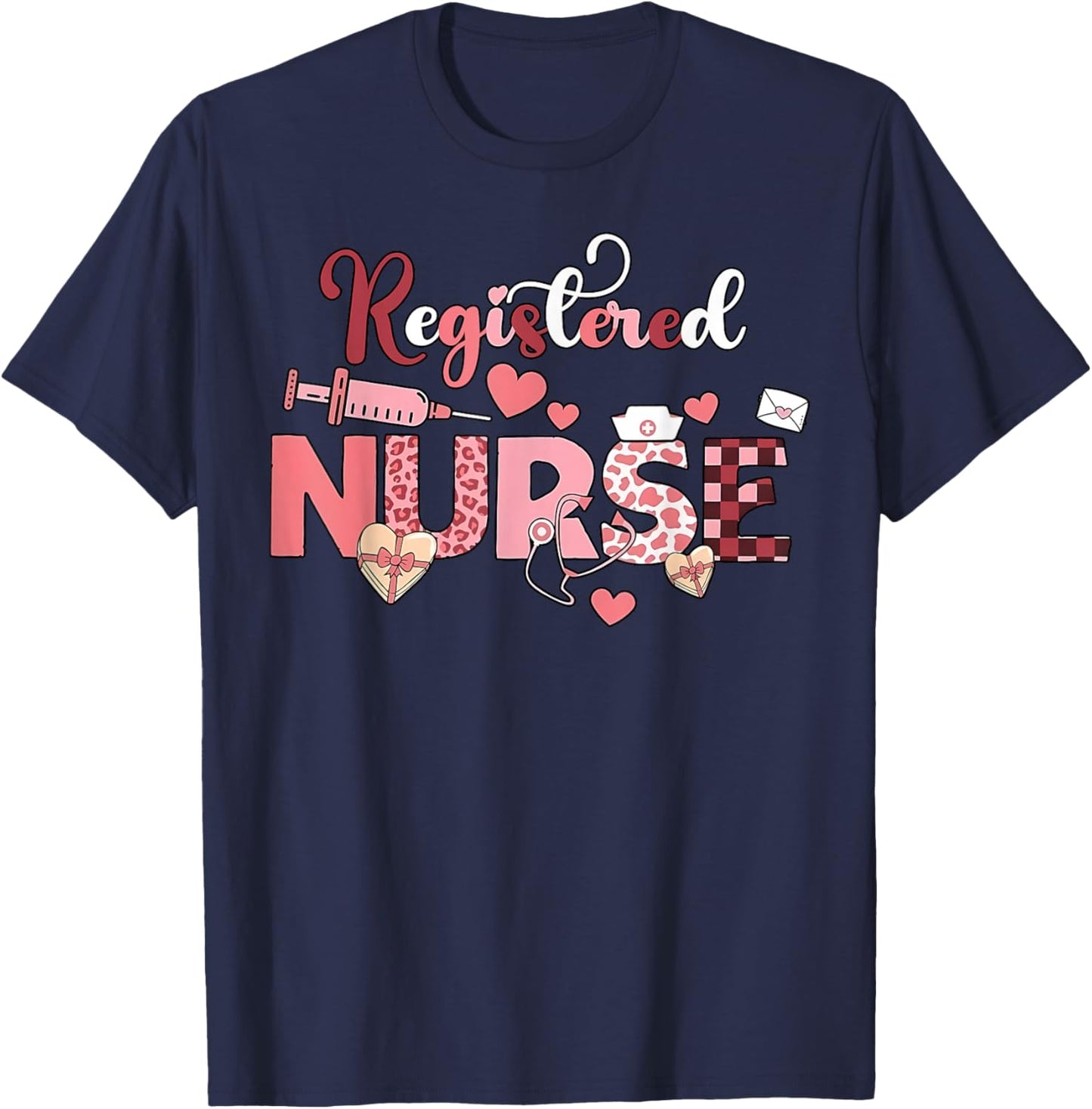 Registered Nurse Valentines Day Scrub Top Women Scrubs NICU T-Shirt - T-Shirt | Navy