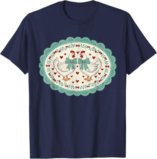 Vintage Thrifted Hens Grandma Core Chickens Cottagecore Cute T-Shirt - T-Shirt | Navy