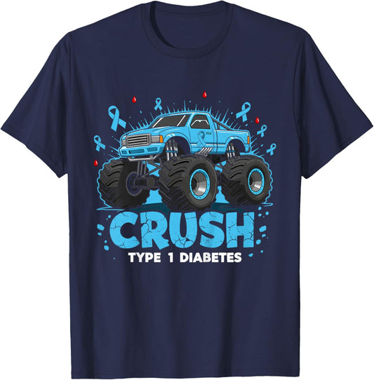 Kids Crush Type 1 Diabetes Awareness Truck T1D Toddler Boys T-Shirt - T-Shirt | Navy