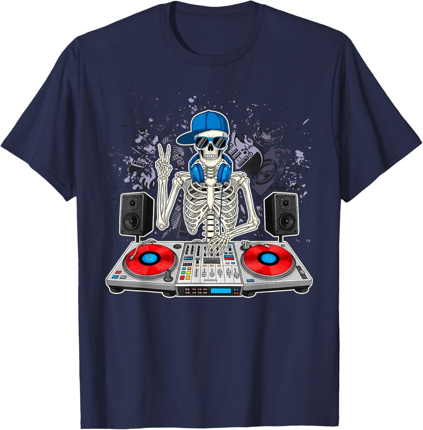 Funny Skeleton DJ EDM Music Boys Men Girls Kids T-Shirt - T-Shirt | Navy