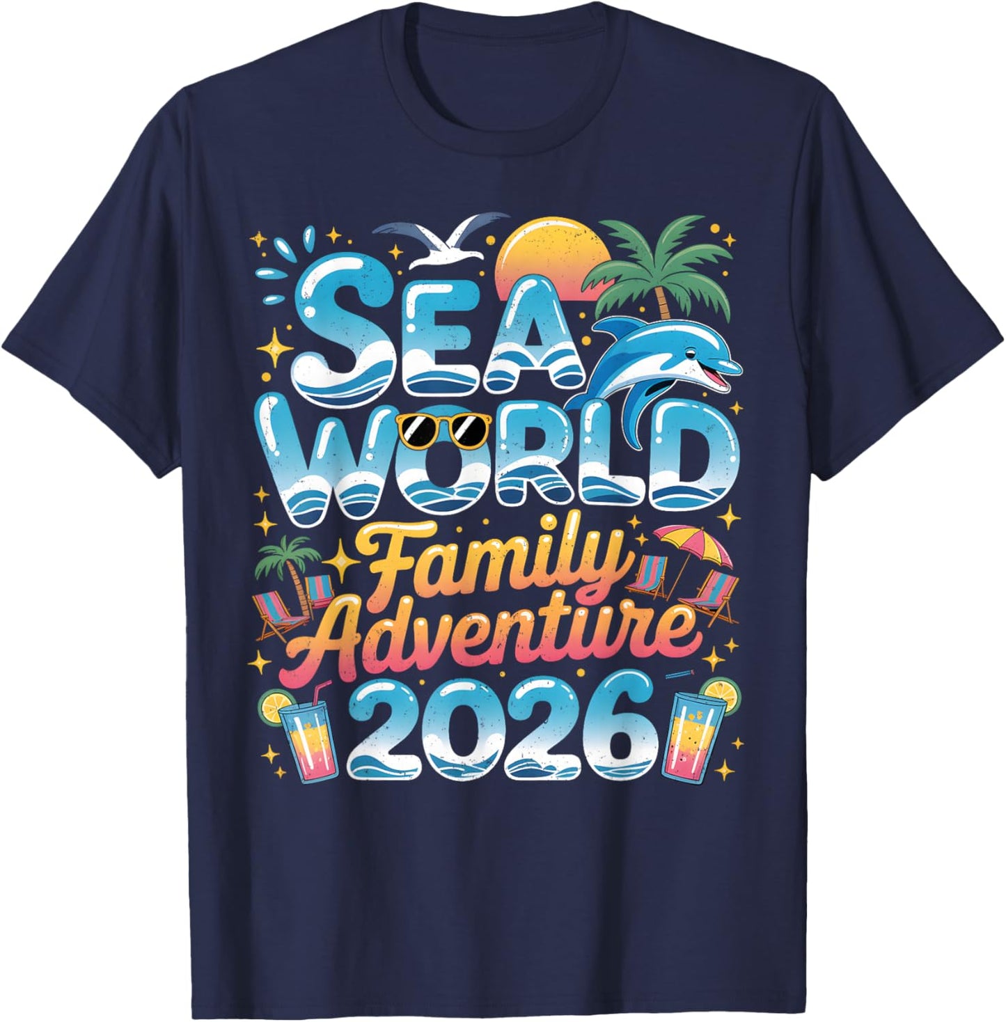 Sea World Family Adventure 2026 Tropical Vacation Trip T-Shirt - T-Shirt | Navy