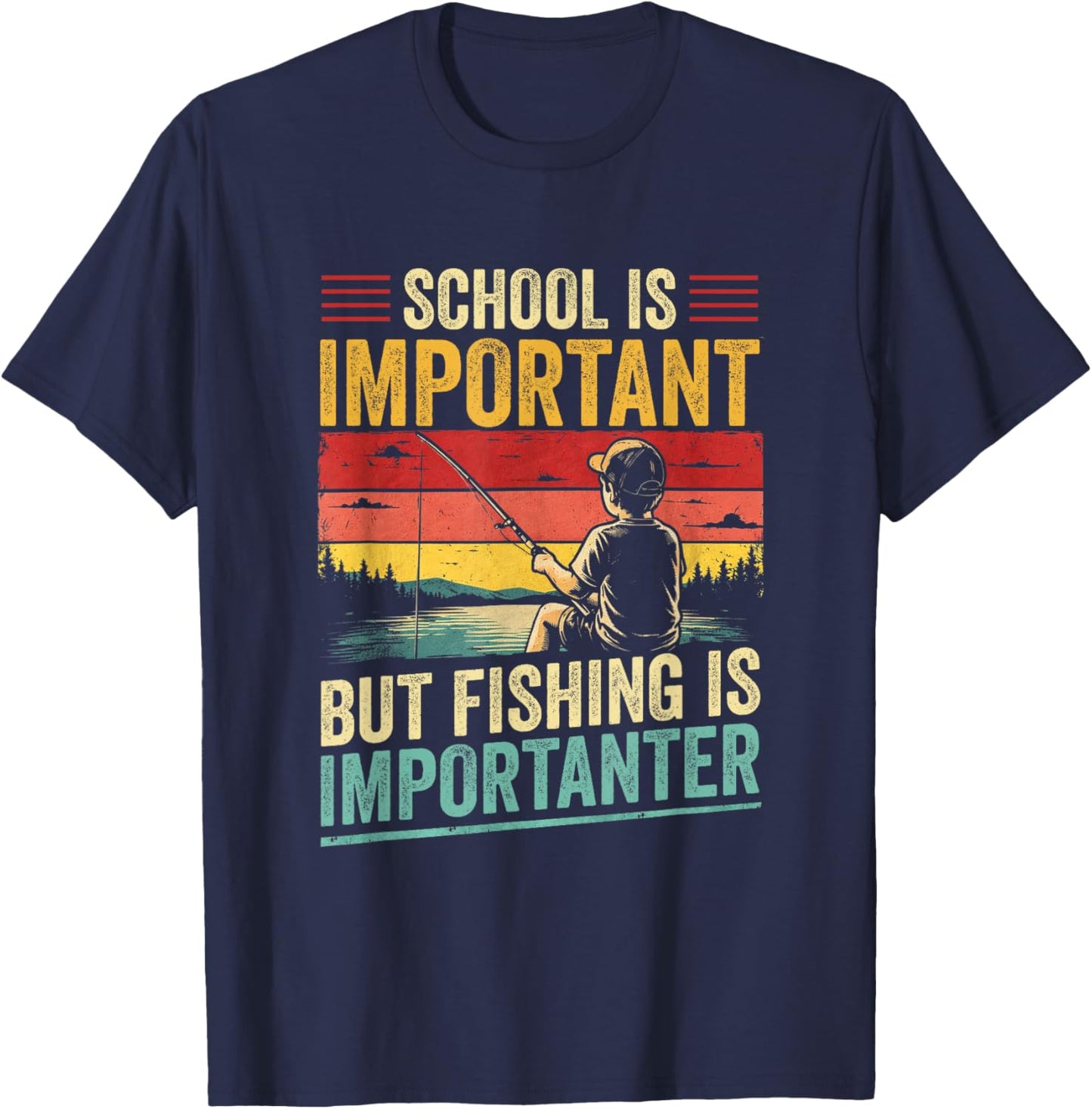Boys Fishing Shirt School is Important Fishing Importanter T-Shirt - T-Shirt | Navy
