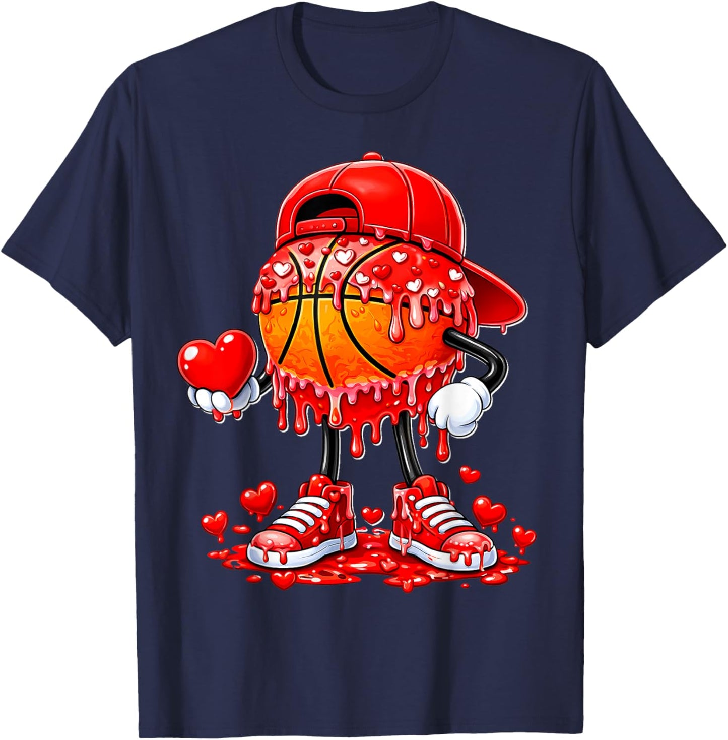 Valentines Day Basketball Drip Heart Sports Men Boys Kids T-Shirt - T-Shirt | Navy