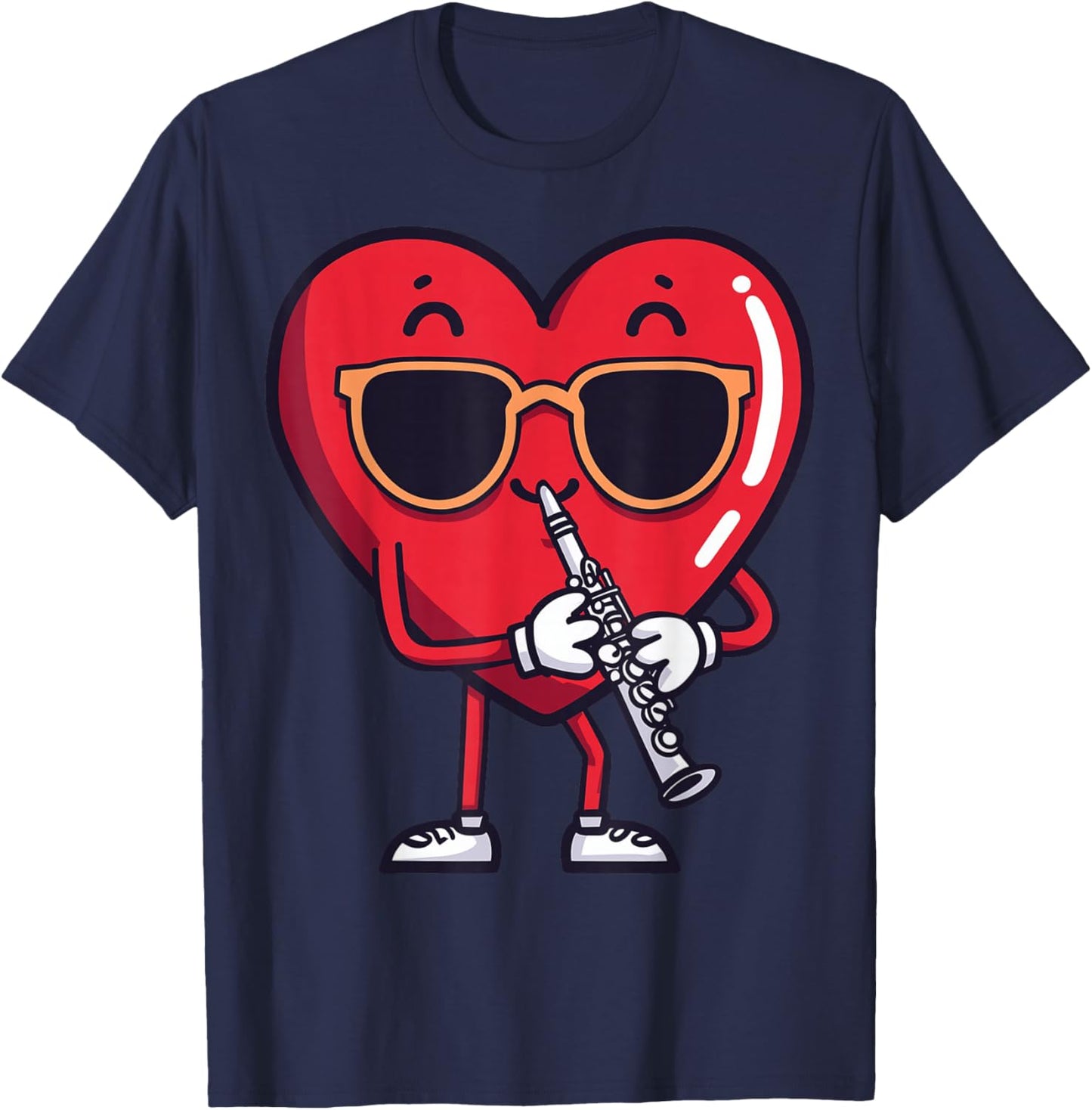 Clarinet Heart Player Clarinetist Valentine's Day Sunglasses T-Shirt - T-Shirt | Navy