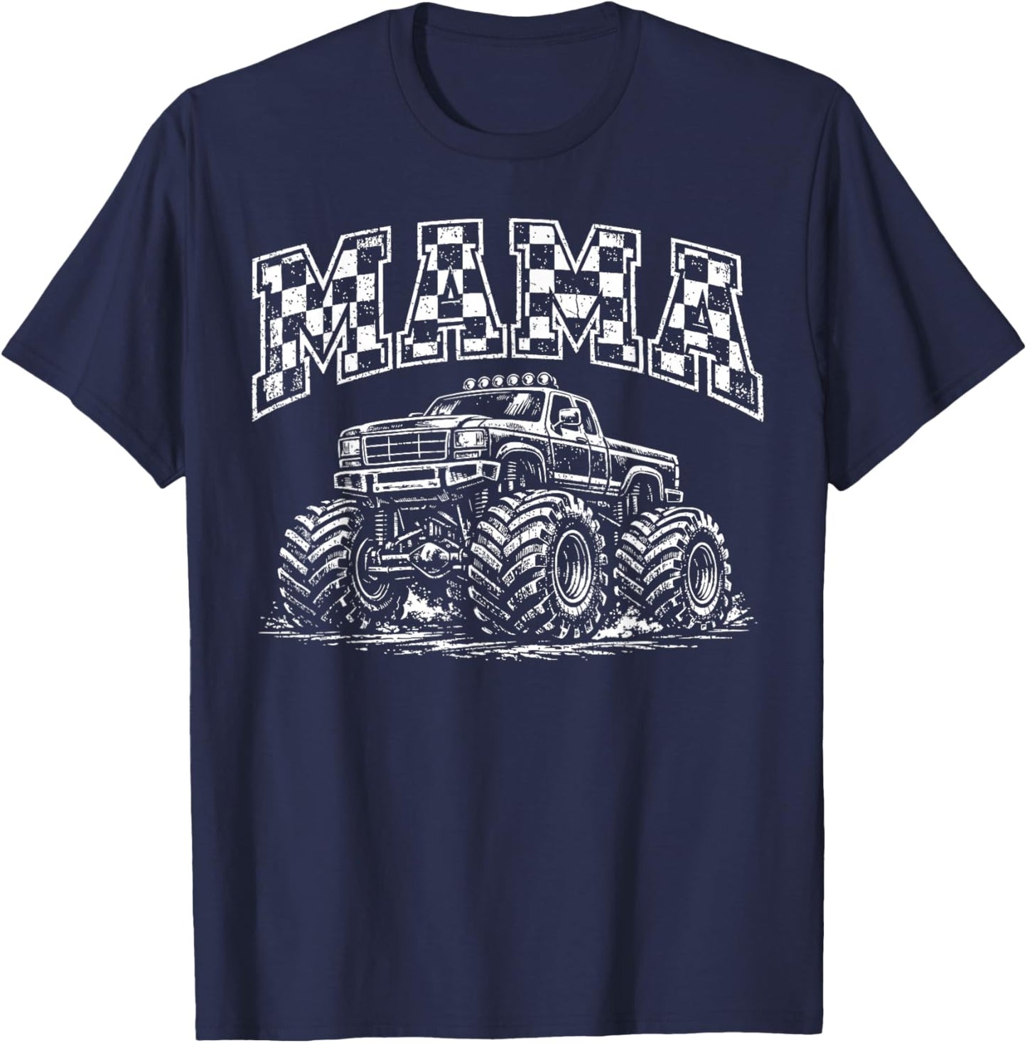 Mama Retro Monster Truck Family Crew Birthday Matching T-Shirt - T-Shirt | Navy